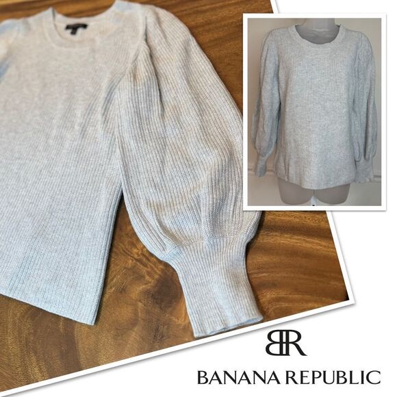 BANANA REPUBLIC Gray Knit Balloon Sleeve Sweater, Size Small - Picture 1 of 11